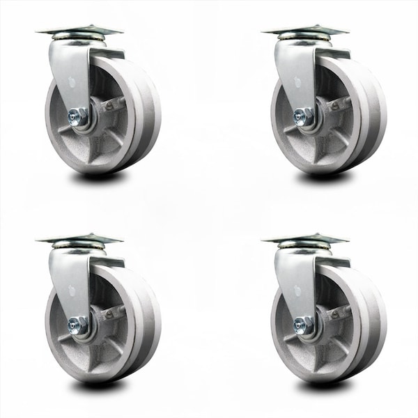 5 Inch V-Groove Semi Steel Cast Iron Wheel Swivel Caster Set with Ball Bearing
